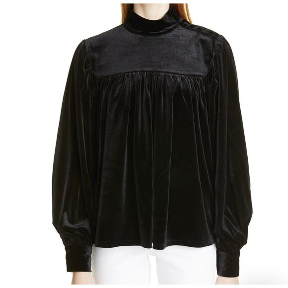 Ted Baker London Ozma Black Velvet Long Sleeve Yoke Top Size US 12 NWT - Picture 1 of 6